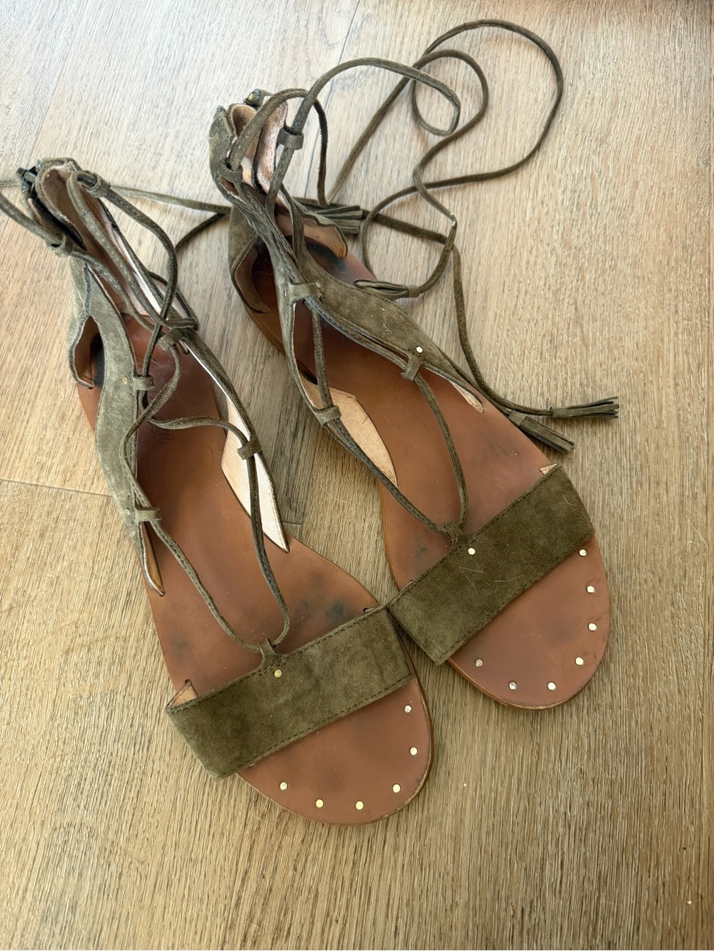 Madewell Bridget Tassel Lace Up Sandals Olive Size 8